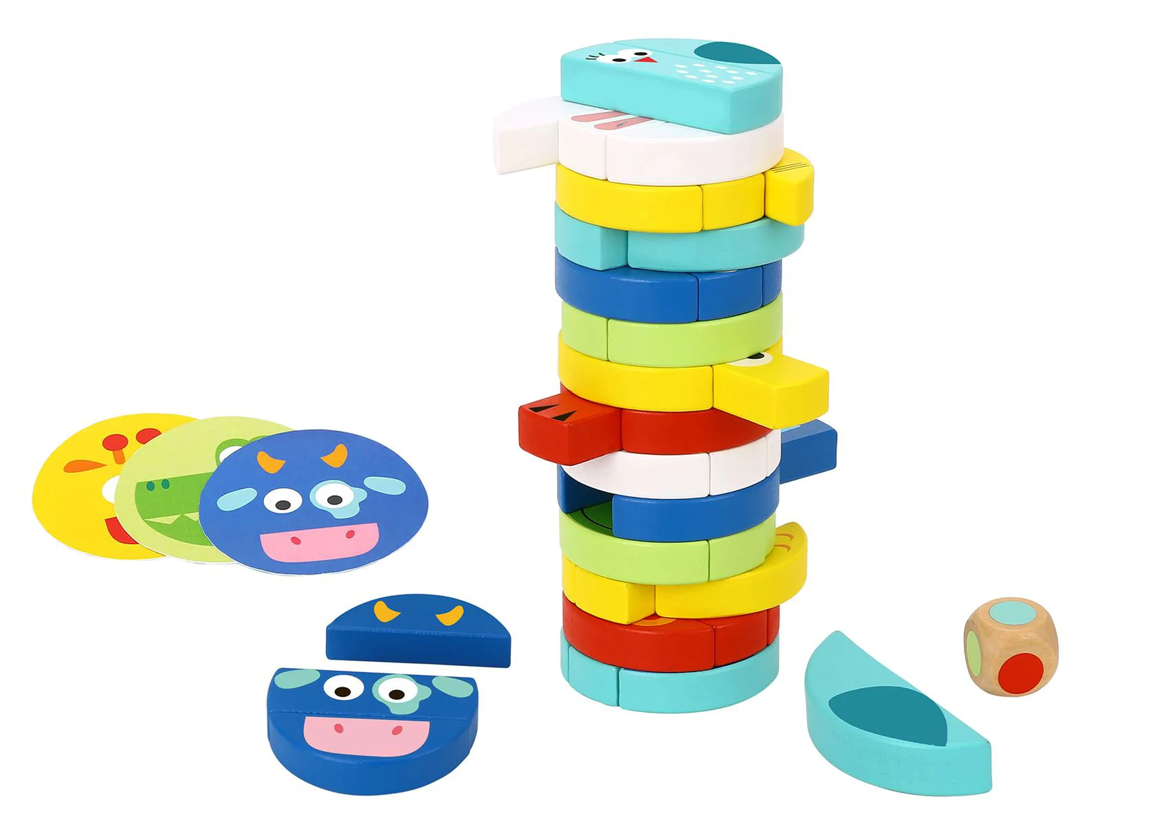 Turnul Jenga din lemn Tooky Toy Animale