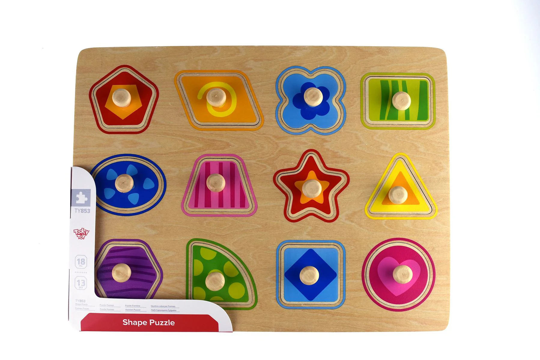 image for Puzzle din lemn Tooky Toy Figuri cu maner, 12 el. foto