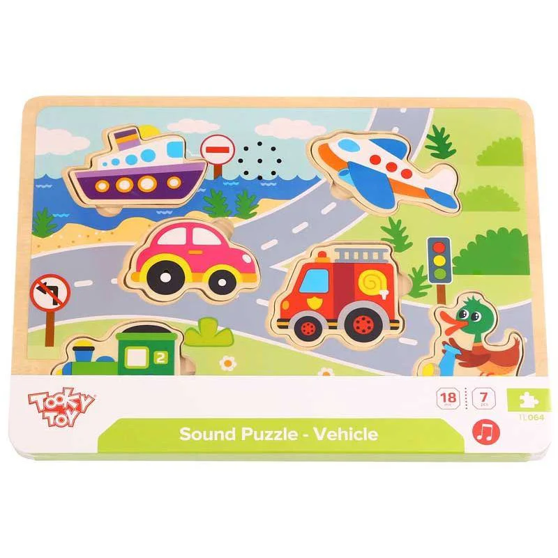 image for Puzzle din lemn Tooky Toy Automobile muzicale foto