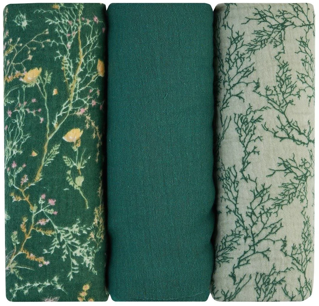 Муслиновые пеленки KikkaBoo Secret Garden Green, 75x75 см, 3 шт.