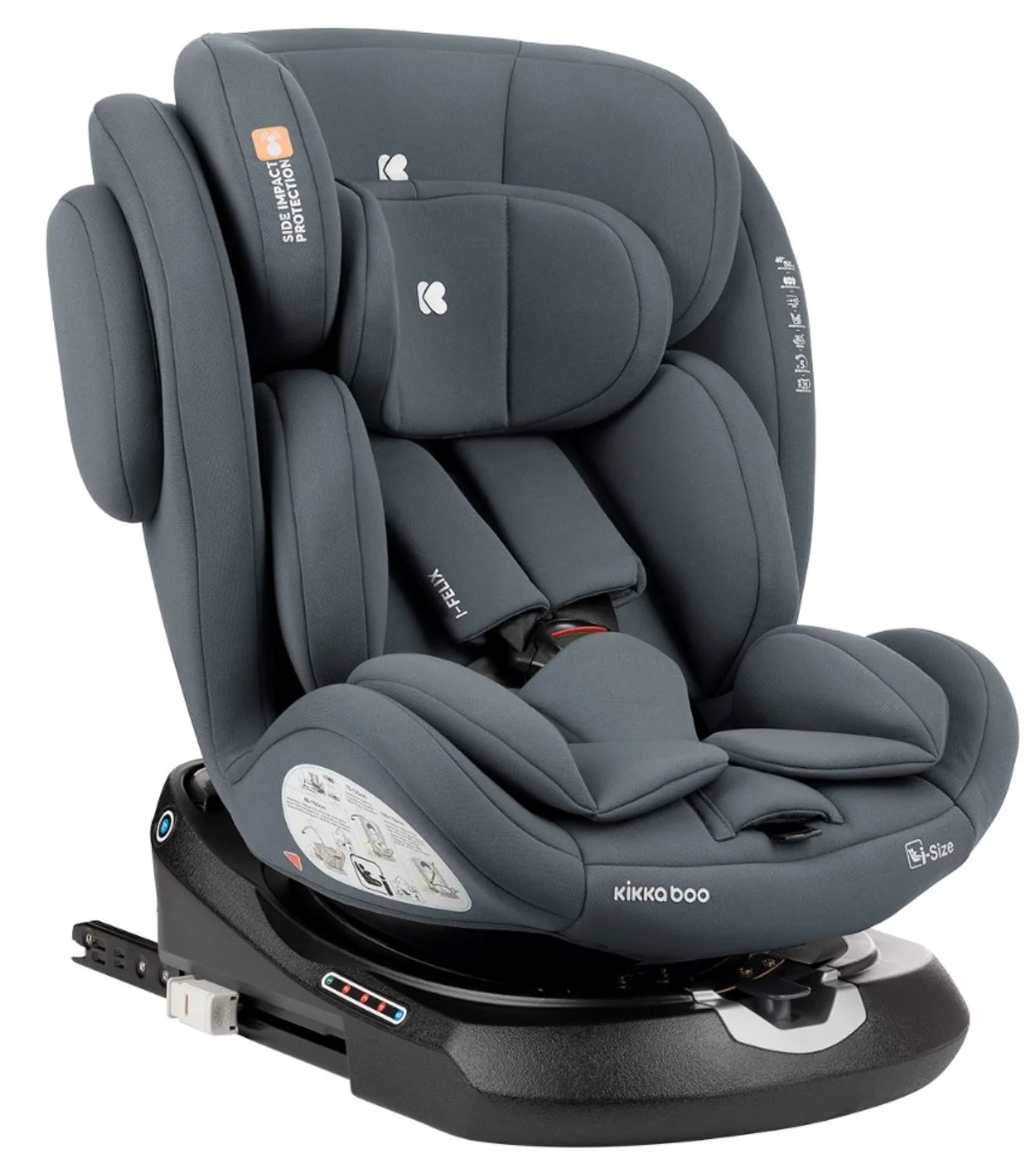 image for Вращающееся автокресло с изофиксом KikkaBoo i-Felix Dark Grey, 40-150 см foto