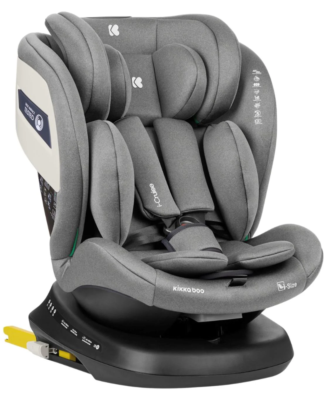 Scaun auto rotativ cu isofix KikkaBoo i-Cruise Light Grey, 40-150 cm