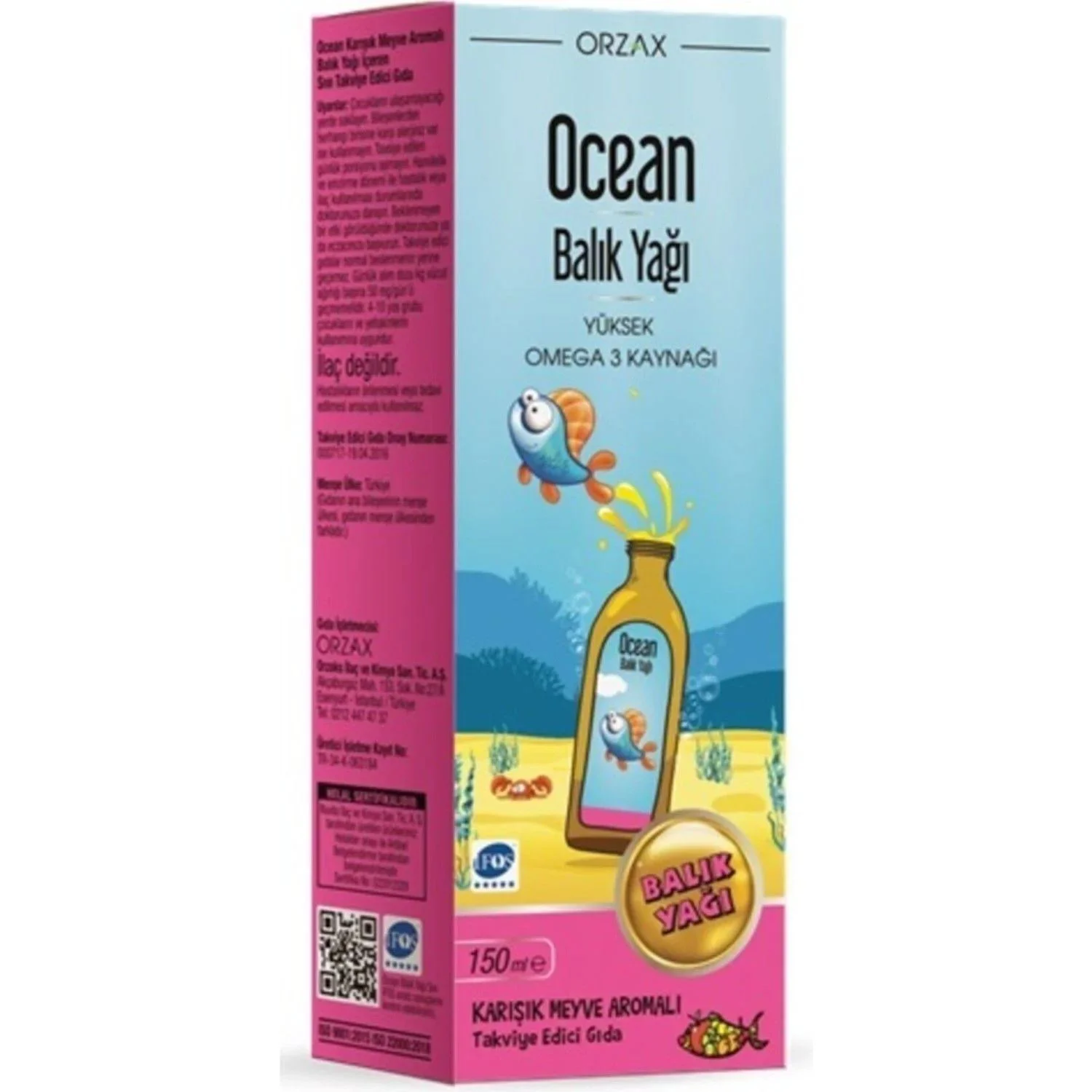 Сироп Orzax Ocean Omega 3 с ароматом Tutti Frutti, 150 мл
