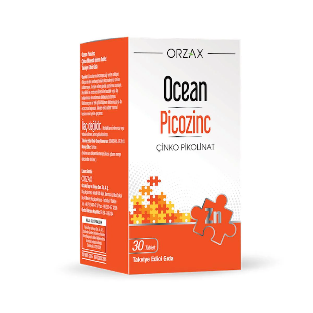 Пищевая добавка Orzax Ocean Picozinc 15 мг, 30 таблеток