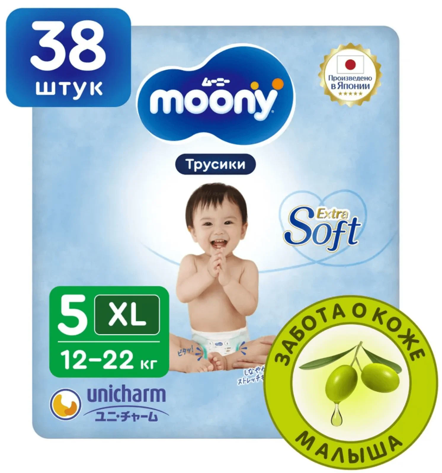 Трусики Moony Extra Soft размер XL (12-22 кг), 38 шт.