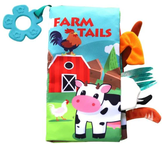 Carte educationala textila cu inel dentitie KikkaBoo Farm tails