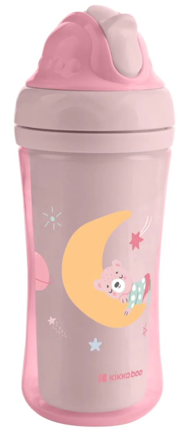 Cana cu pai KikkaBoo Moony me Pink, 220 ml