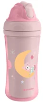 Cana cu pai KikkaBoo Moony me Pink, 220 ml