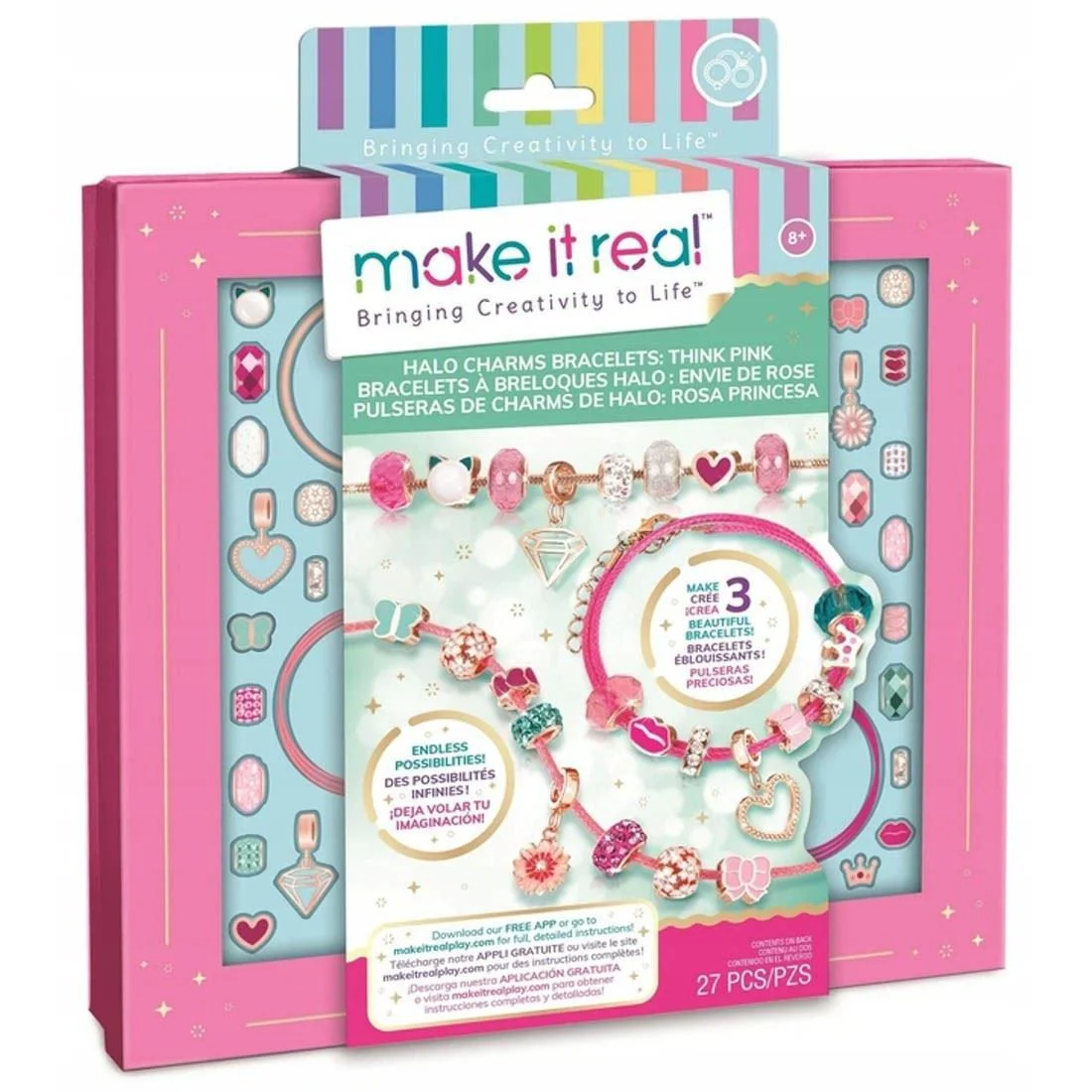 Set de creatie Make it Real Charms Think Pink pentru realizarea bratarilor