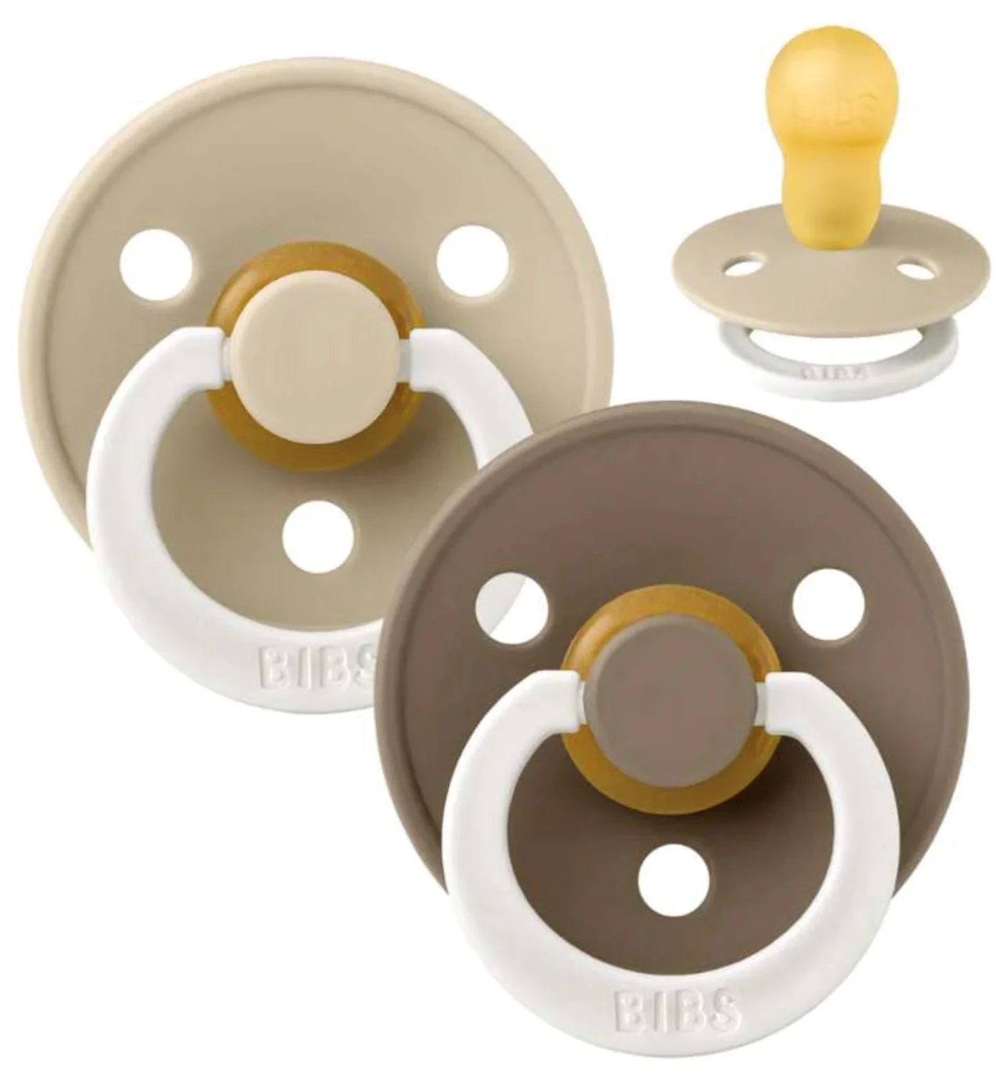 Set 2 suzete rotunde din latex fosforescente BIBS Colour Glow Vanilla/Dark Oak (18-36 luni) foto