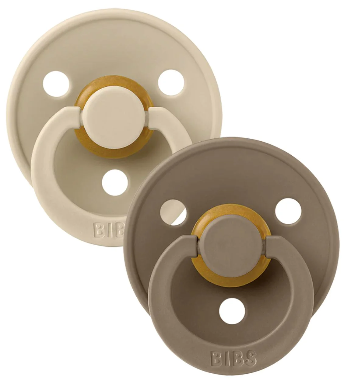 Set 2 suzete rotunde din latex BIBS Colour Vanilla/Dark Oak (18-36 luni)