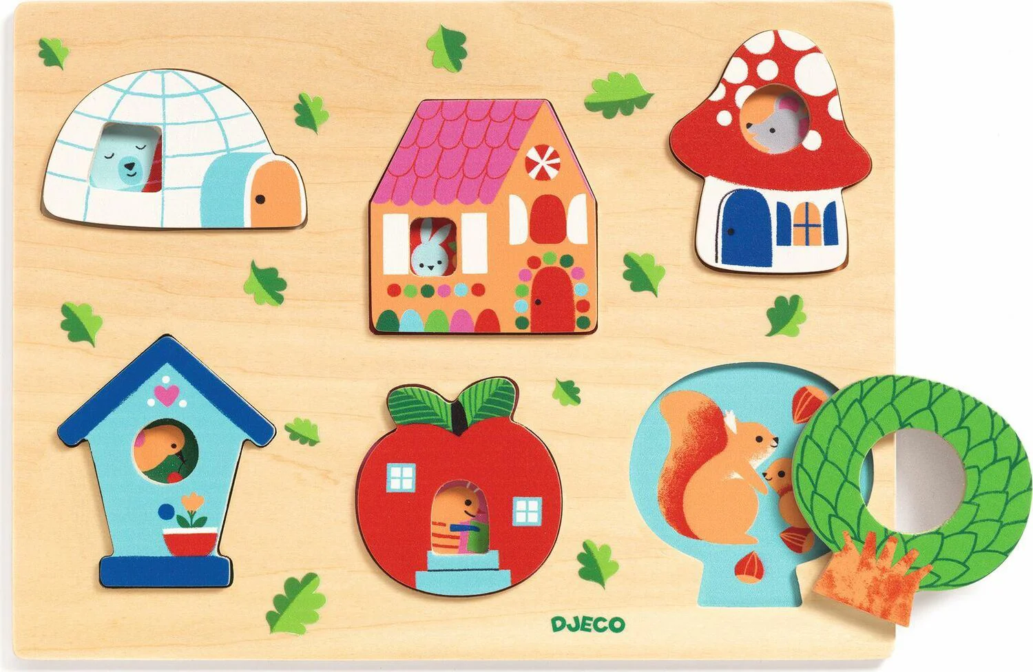 Puzzle din lemn in relief Djeco Casute foto