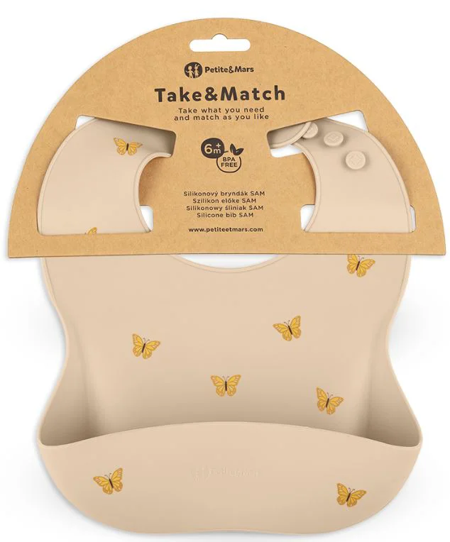 Baveta moale din silicon Petite&Mars Take&Match Sand Butterflies