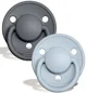 Set 2 suzete rotunde din silicon BIBS De lux Iron/Baby Blue (0-36 luni)