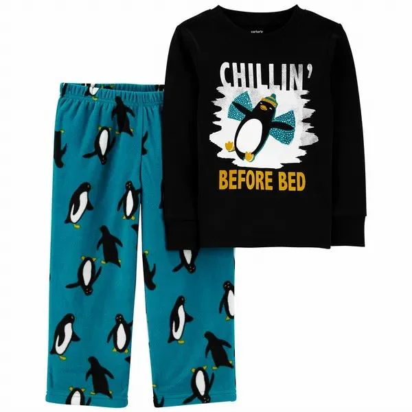 Carter's Set 2 piese Pijama bumbac si fleece Pinguin