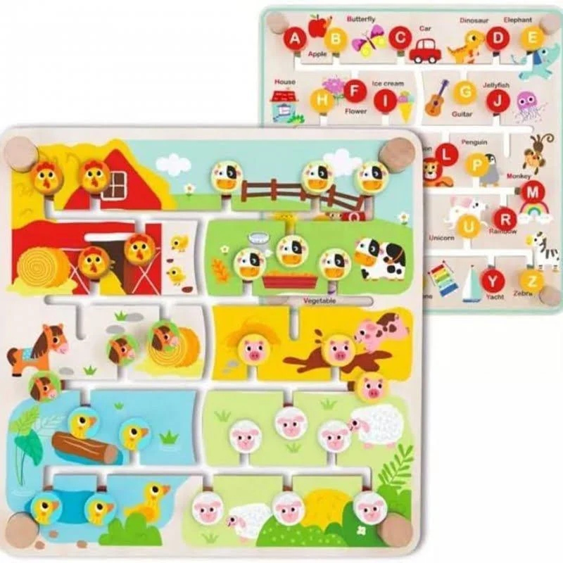 Labirint din lemn 2 in 1 Tooky Toy Alfabetul si Ferma