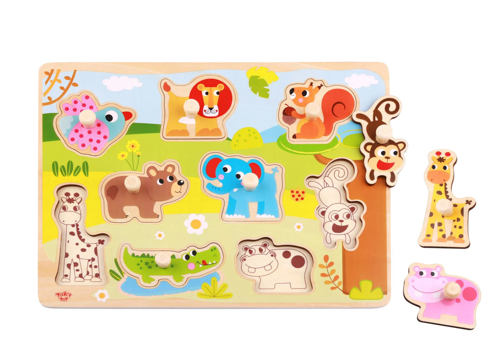 Puzzle din lemn Tooky Toy Animalute, 10 el.