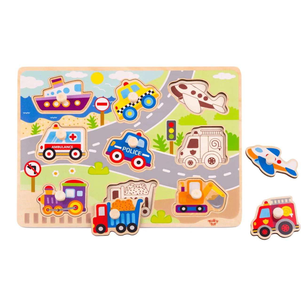 Деревянный пазл Tooky Toy Транспорт, 10 эл.