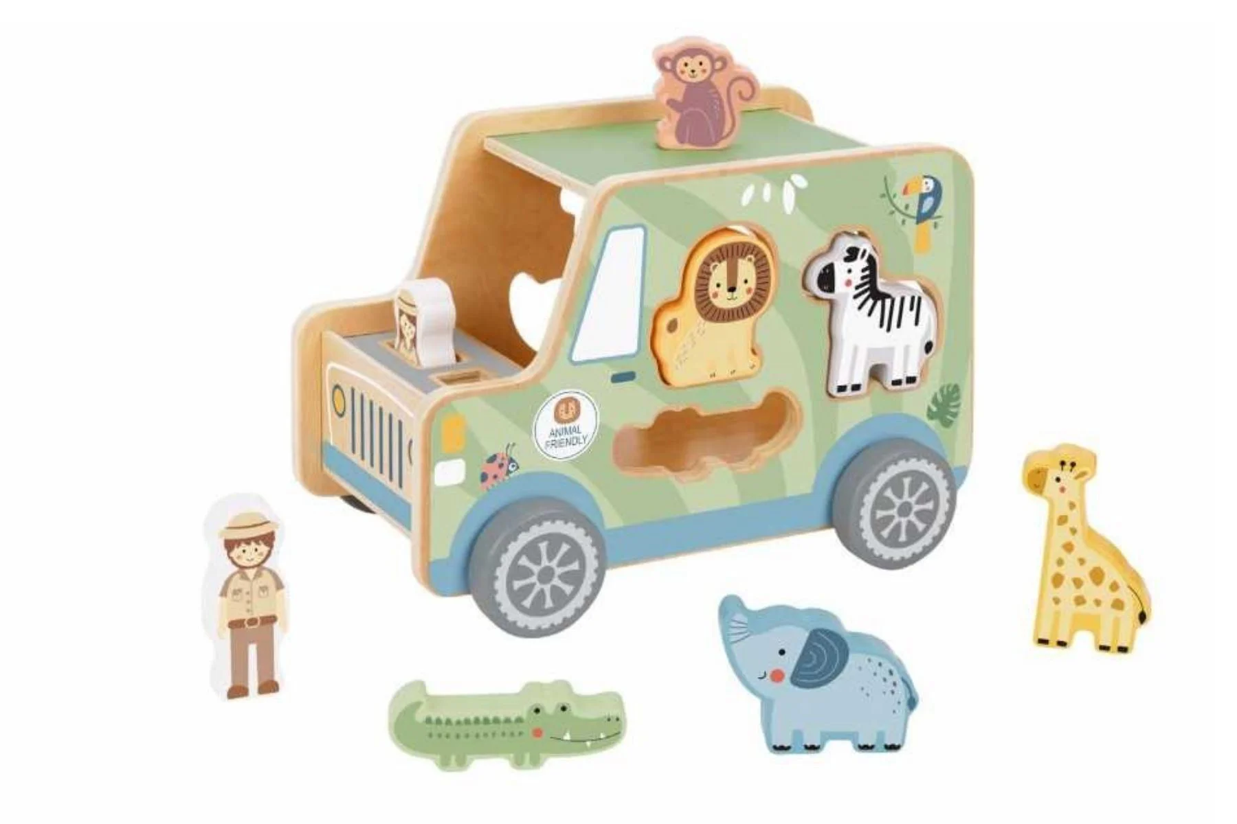 image for Деревянный сортер Tooky Toy Джип с животными, 9 эл. foto