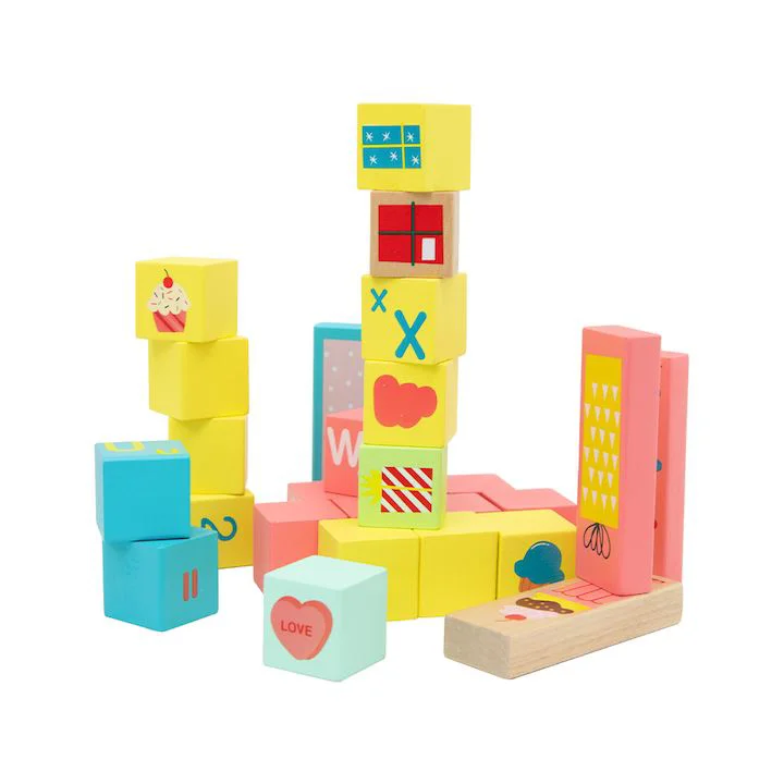 Set cuburi de constructie Classic World din lemn, 68 el.