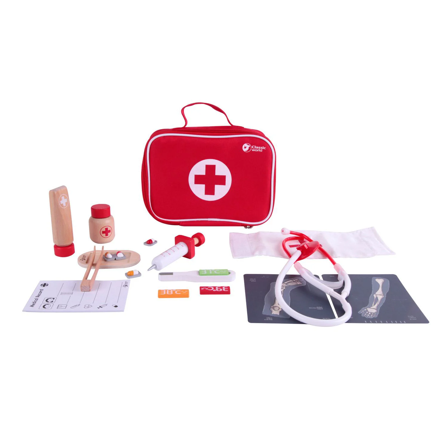 Set de joaca din lemn Classic World Doctor, 21 el.