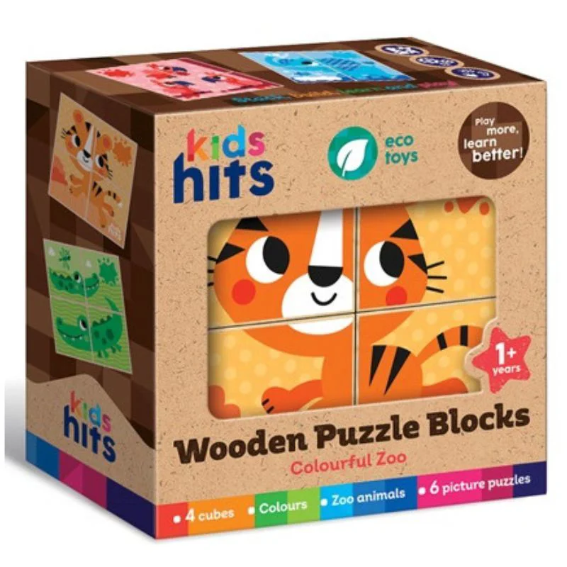 Cuburi din lemn Kids Hits Zoo Puzzle