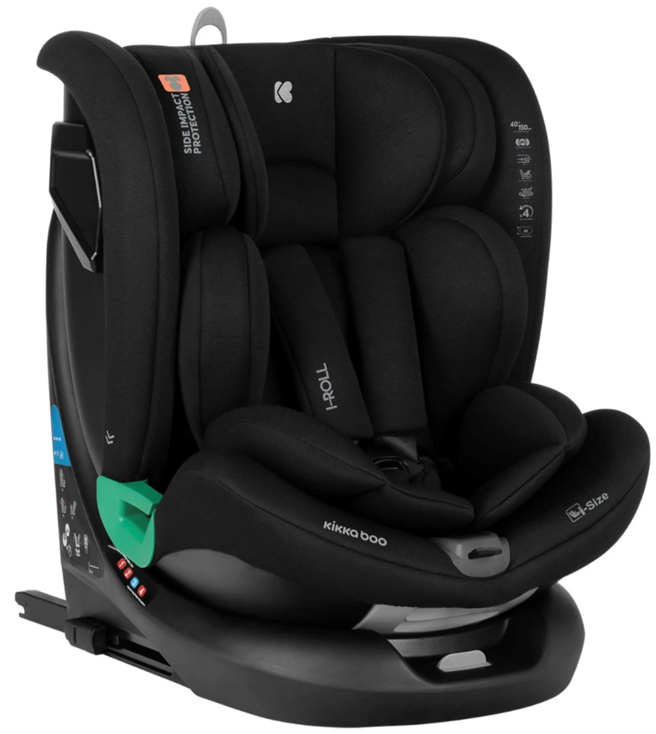 Вращающееся автокресло с изофиксом KikkaBoo i-Roll Black, 40-150 см