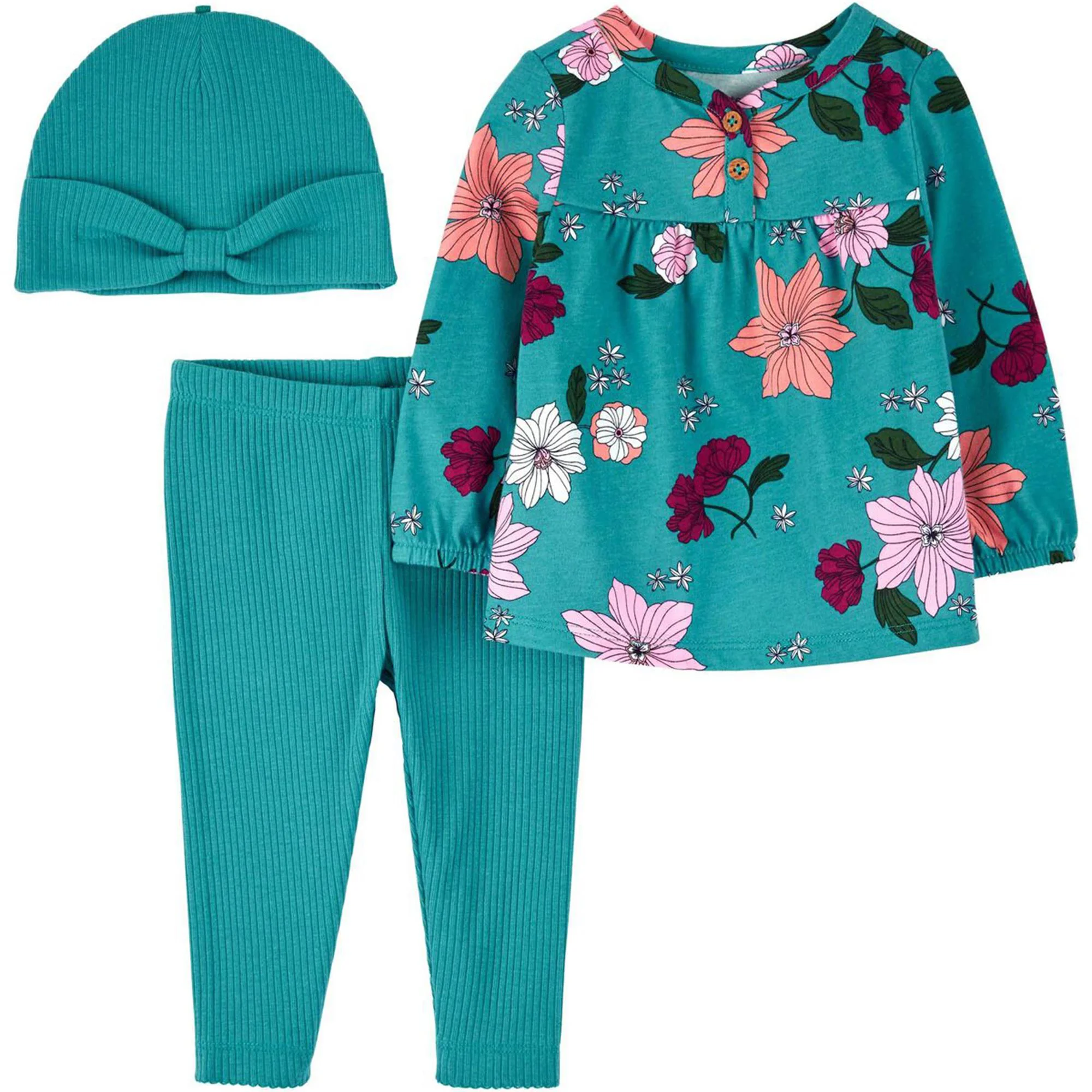 Carter's Set 3 piese Flori - pantaloni, bluza si caciulita foto