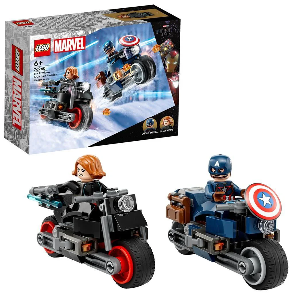 Set de constructie LEGO Marvel Motocicletele lui Black Widow si Captain America, 130 el. foto