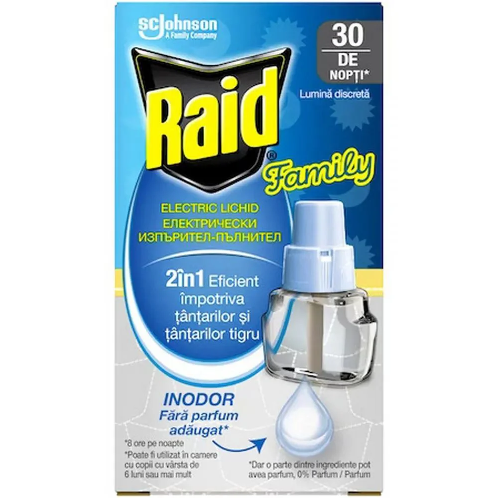 Резерв для электроприбора от комаров Raid Family Liquid, 30 ночей