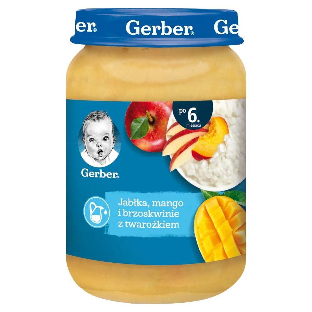 Пюре Gerber из яблок, манго, персиков и творогa (6+ мес.), 190 гр.