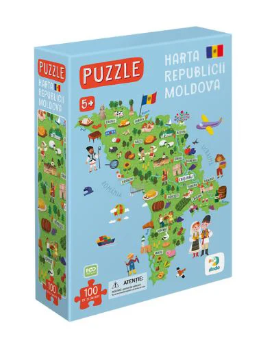 Puzzle magnetice Dodo Harta Moldovei, 100 piese