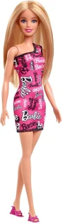 Кукла Barbie Fashion с белыми волосами и розовым платьем с принтом