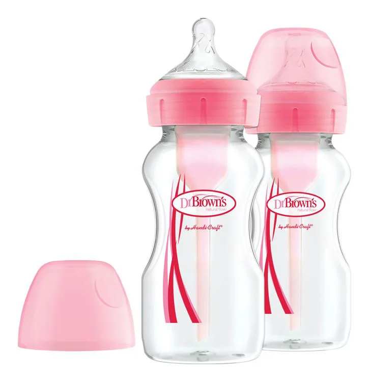 Set 2 biberoane cu gat larg Anti-colic Dr. Brown's Options+ Roz, 270 ml
