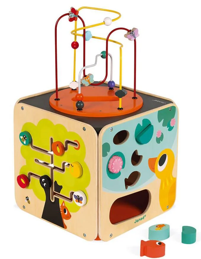 Cub din lemn cu activitati Janod Multi-Activity Looping Toy