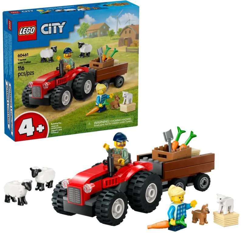 LEGO City - Tractor agricol rosu cu remorca si oi foto