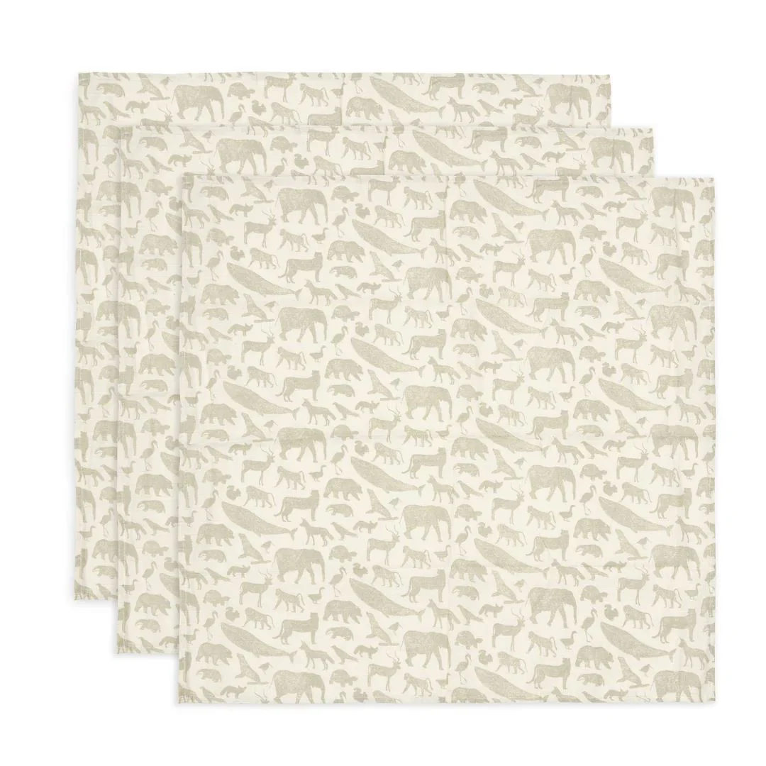 Муслиновые пеленки Jollein Animals, цвет оливковый, 70x70 см, 3 шт.