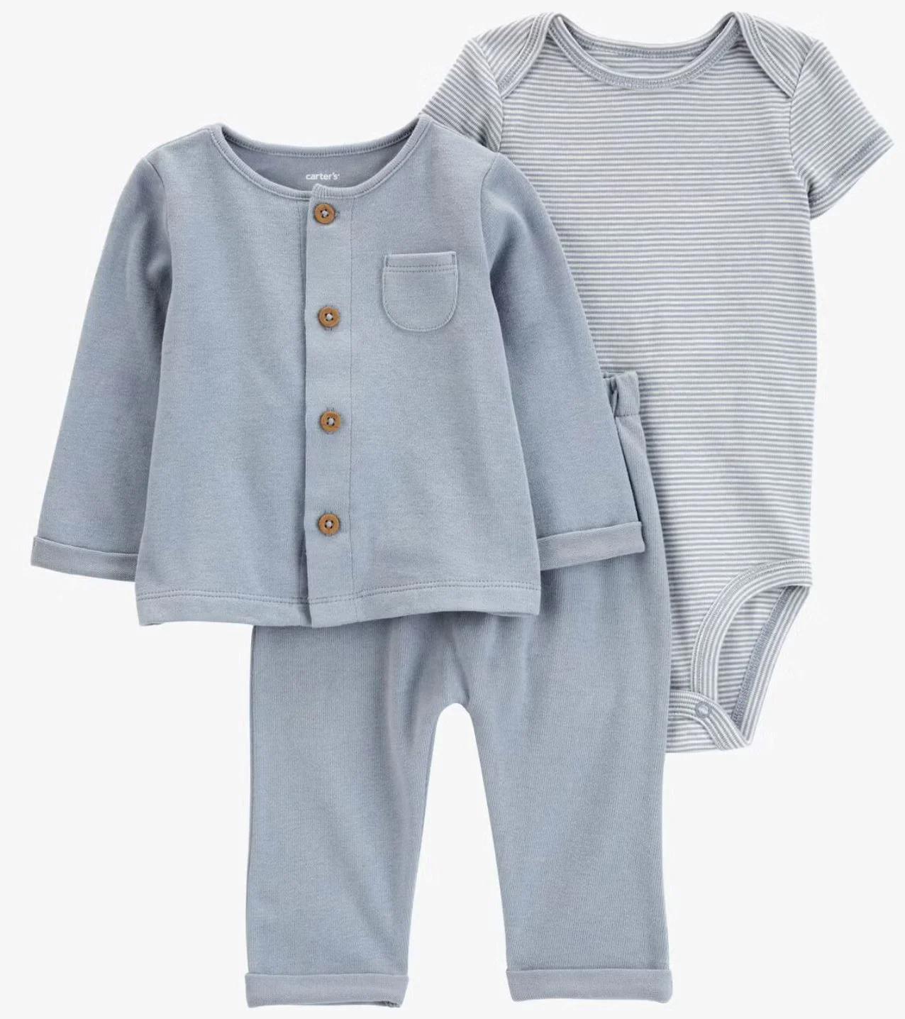 Carter's Комплект 3 в 1 Blue Solid - кардиган, боди и штаны