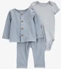 Carter's Комплект 3 в 1 Blue Solid - кардиган, боди и штаны
