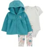 Carter's Set 3 piese Teal Quilted Floral - Cardigan, body si pantaloni