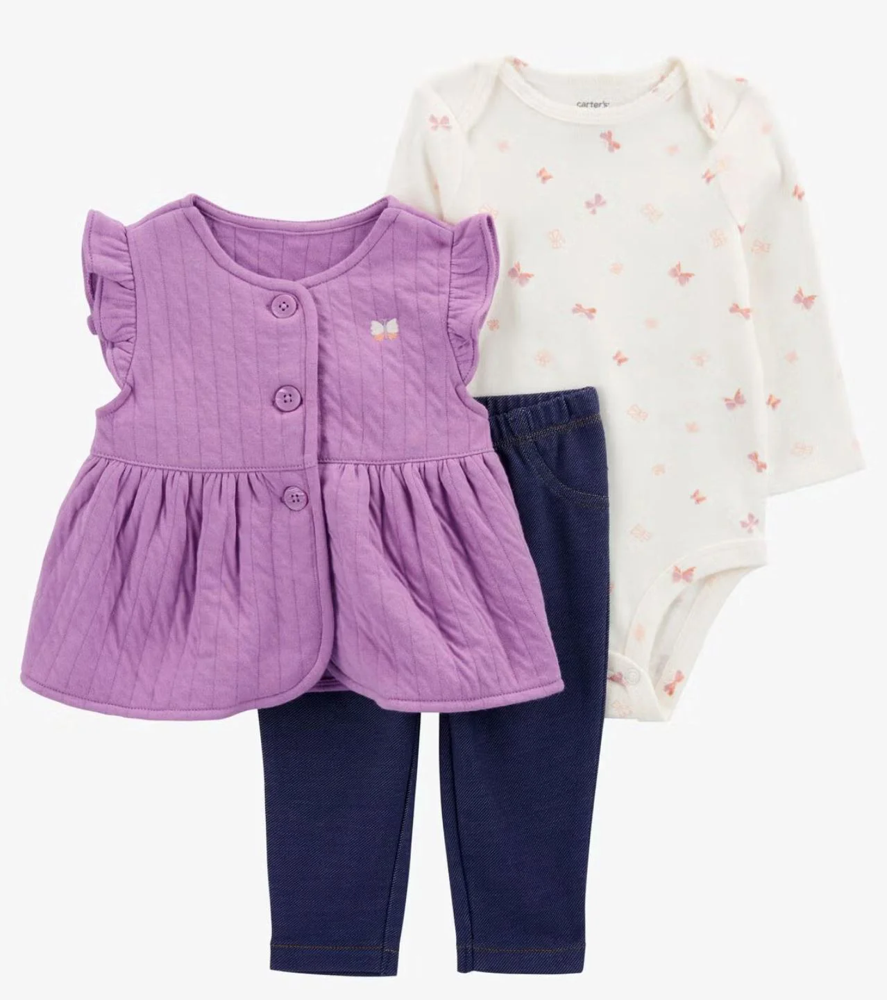 Carter's Set 3 piese Purple Quilted - Vesta, body si pantaloni foto