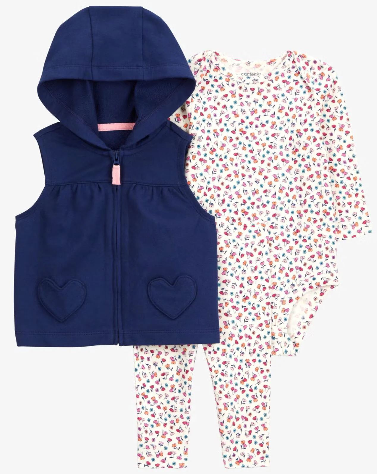 Carter's Set 3 piese Navy Floral - Vesta, body si pantaloni foto