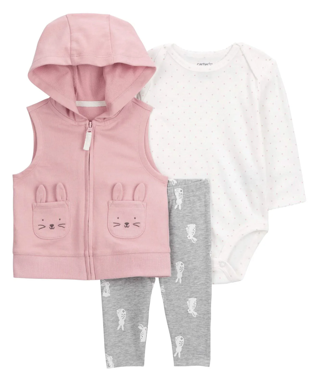 Carter's Set 3 piese Pink Cat Pocket - Vesta, body si pantaloni foto