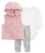 Carter's Set 3 piese Pink Cat Pocket - Vesta, body si pantaloni foto