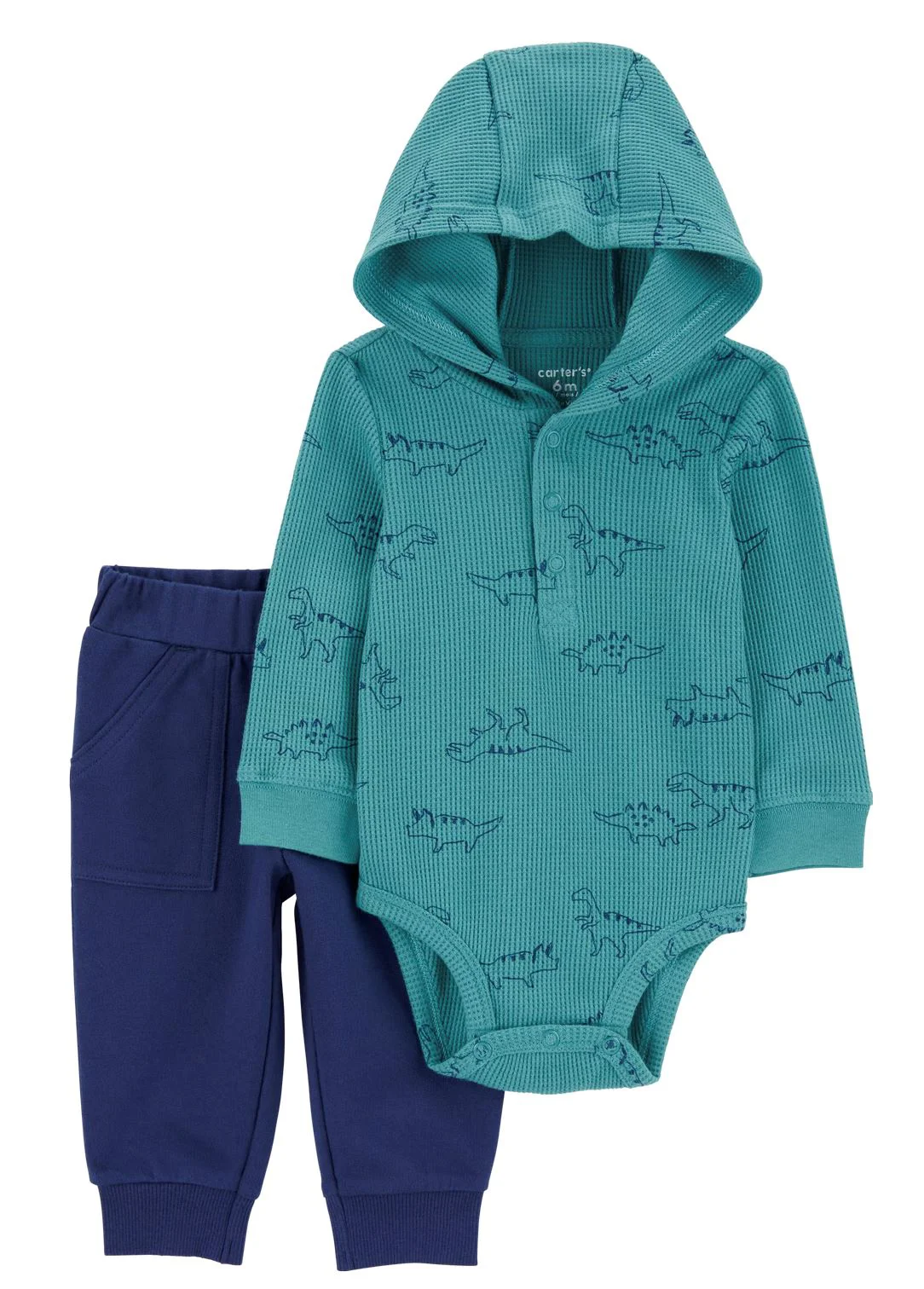 Carter's Set 2 piese Turquoise Dino Hood - Pantaloni si body foto