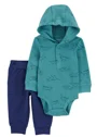 Carter's Set 2 piese Turquoise Dino Hood - Pantaloni si body foto
