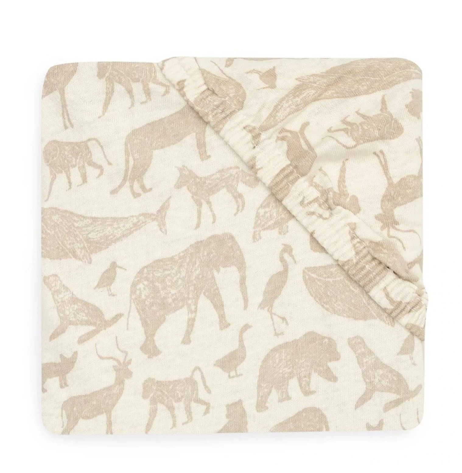Cearsaf cu elastic Jollein Jersey Animals Nougat, 120x60 cm foto