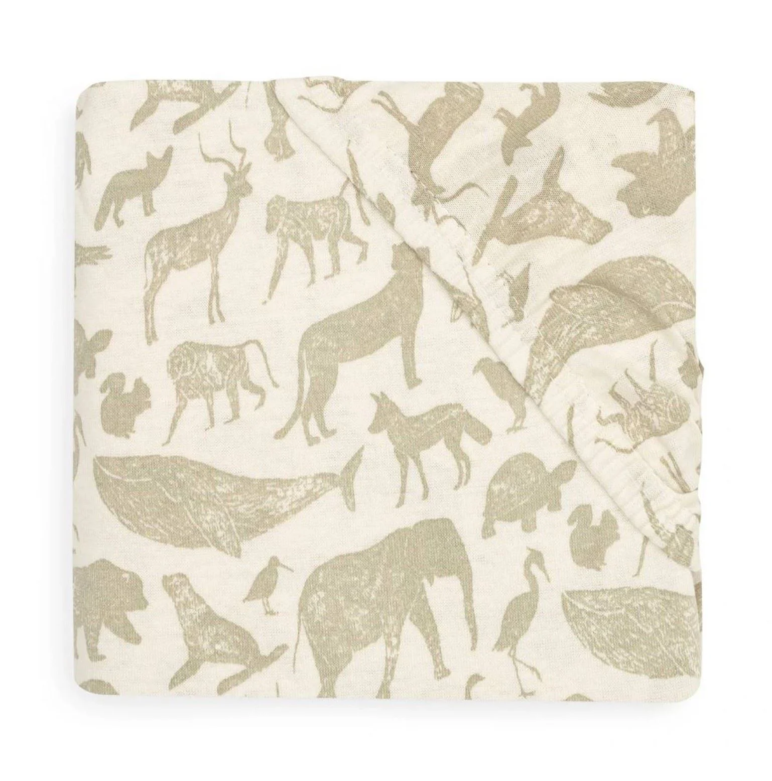 Cearsaf cu elastic Jollein Jersey Animals Olive Green, 120x60 cm foto