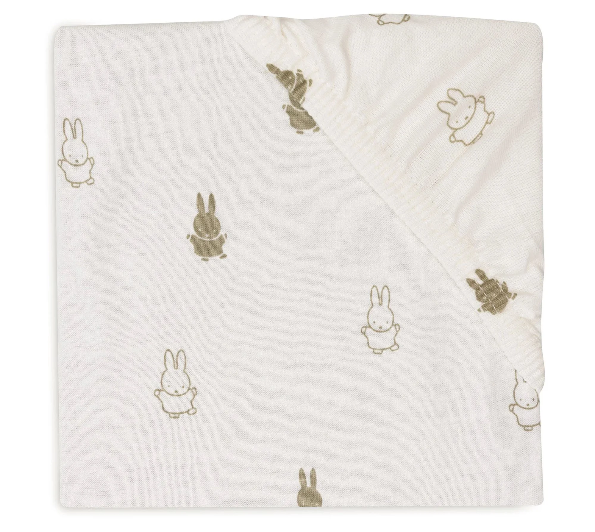 Простыня на резинке Jollein Jersey Happy Miffy Olive Green, 120x60 см foto