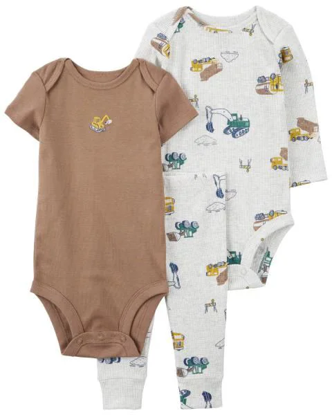 Carter's Set 3 piese Gray Construction - Pantaloni si 2 body foto